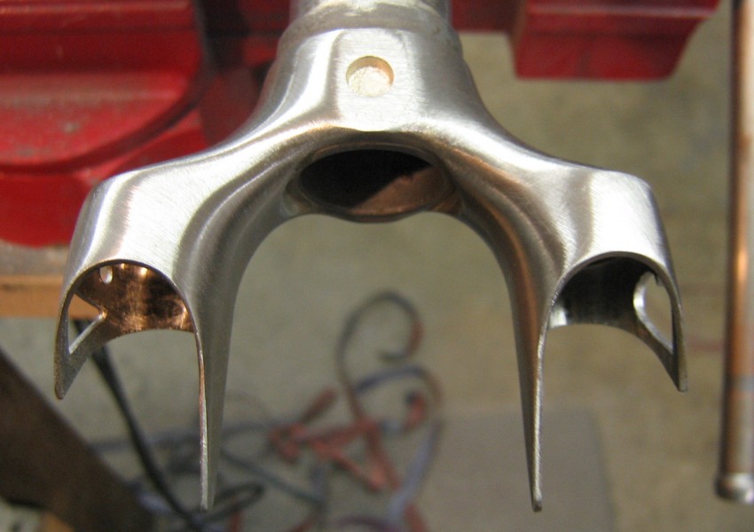 Precision custom steel stem and fork crown detail
